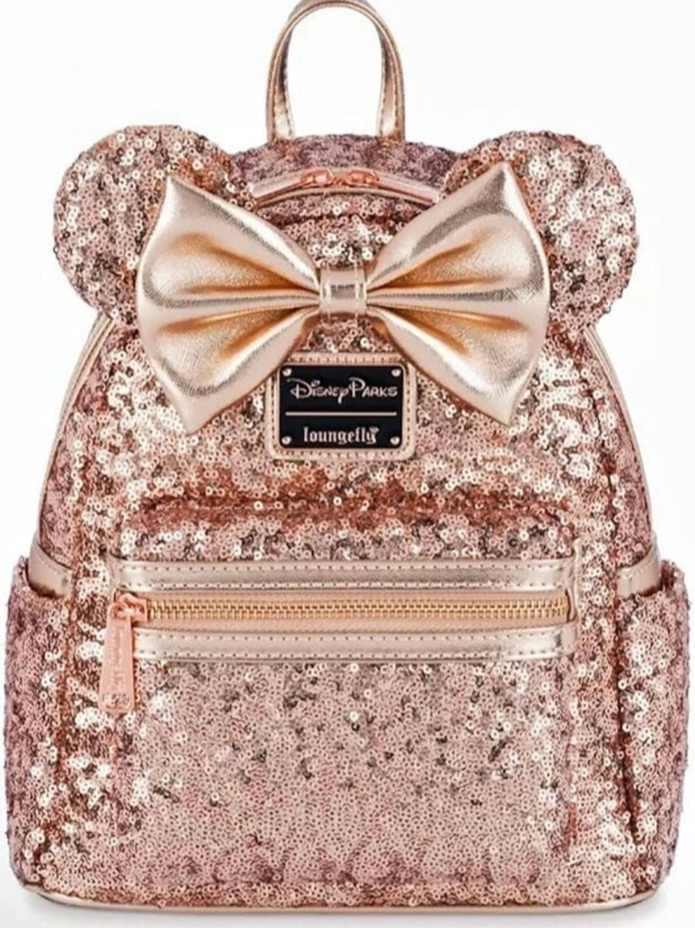 Loungefly Disney Parks Minnie Mouse Rose Gold Sequin Mini Backpack